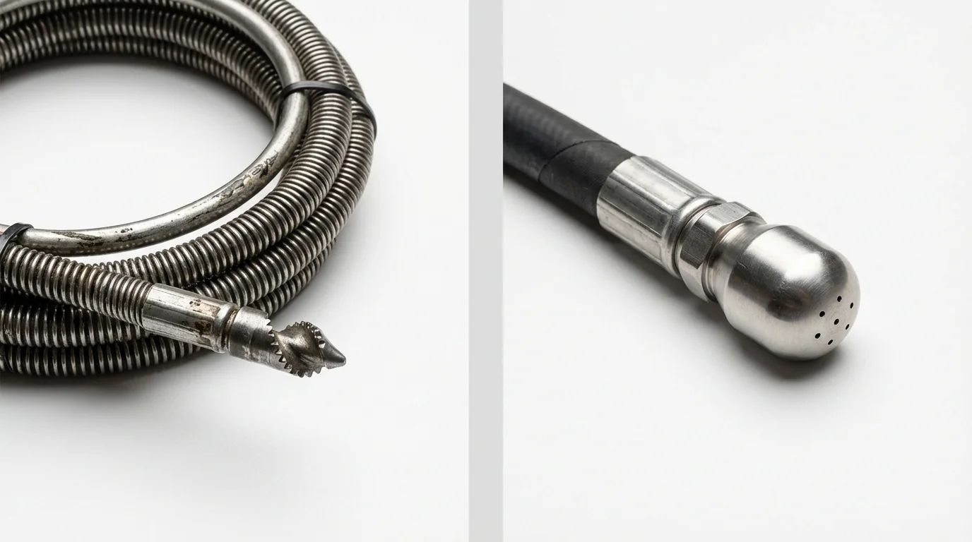 Drain snake cable and hydro jetting nozzle used for drain cleaning in Carrington, ND