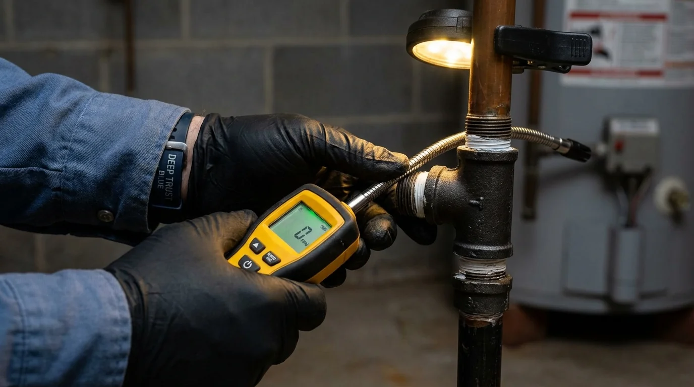 Gas leak detection with electronic sniffer by Johns Plumbing LLC in Carrington