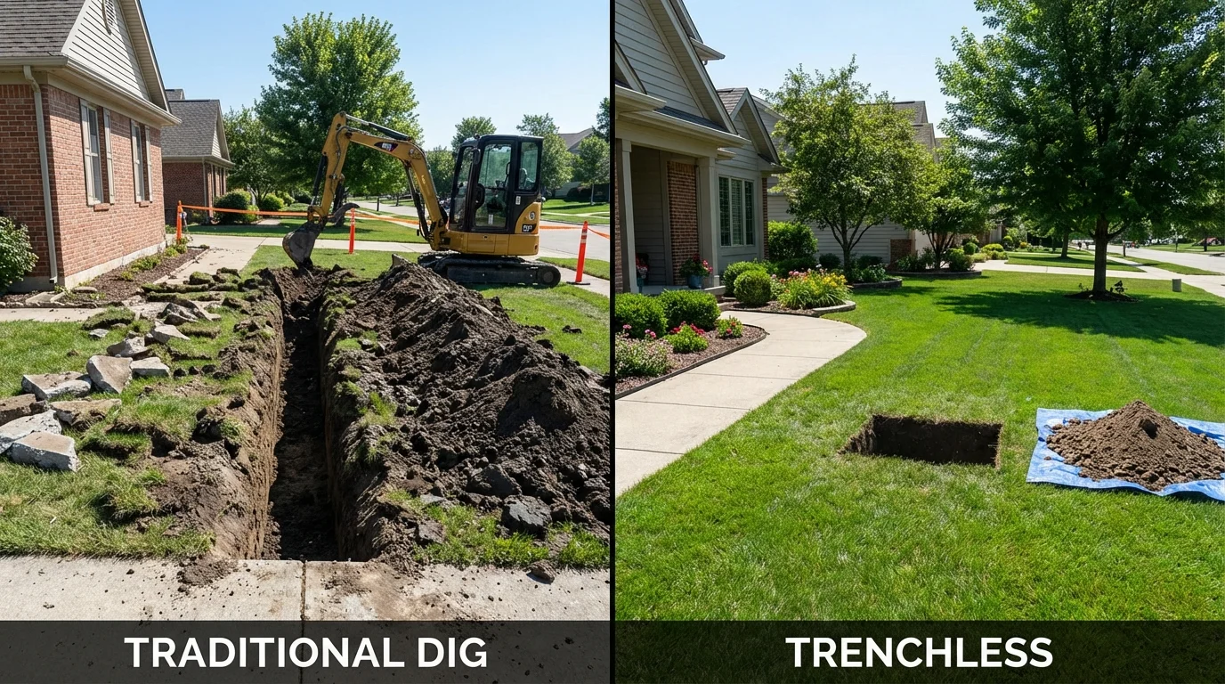 Trenchless sewer repair with minimal yard damage versus traditional excavation in Carrington, ND